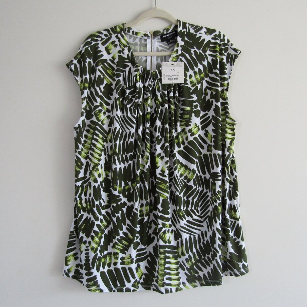Liz Clairborne Career Women's Printed Top 1X Green Work Office Business Office